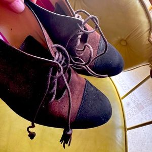 Vintage Kate Spade brown & black suede spectator pumps stiletto heels shoes 7.5